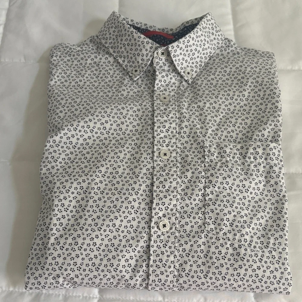 Denim & Flower White Shirt with Navy Floral Pattern slim fit small - Picture 1 of 5